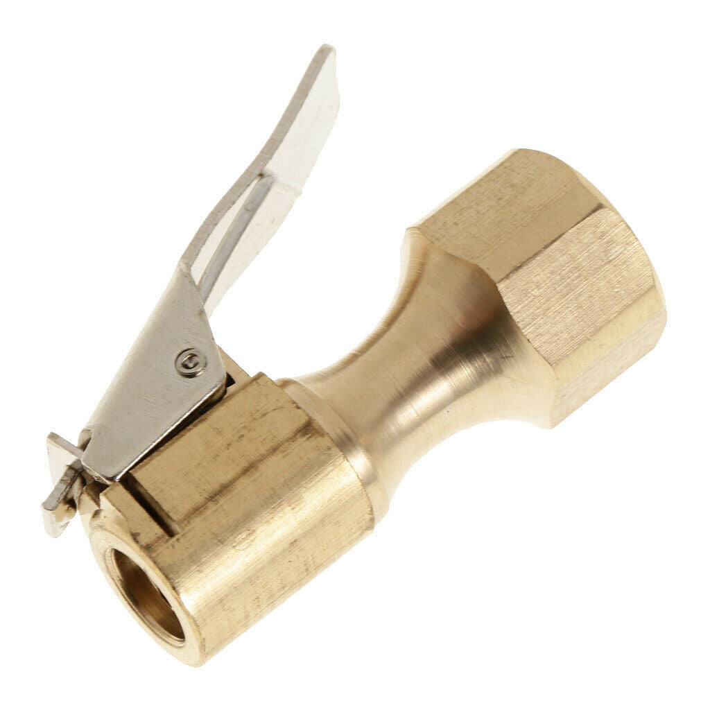 1Pcs 1/4" NPT Straight Brass Lock-on Tire Inflator Air Chuck Female Chuck w/Clip