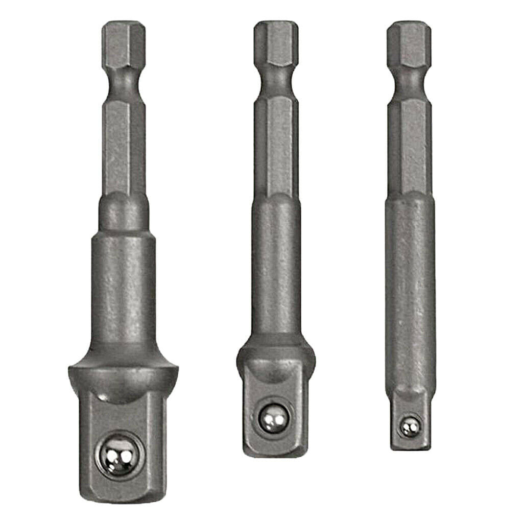 3 lot 1/2" 3/8" 1/4" Socket Bit Adapter Hex Bar Sleeve Conversion Rod Set