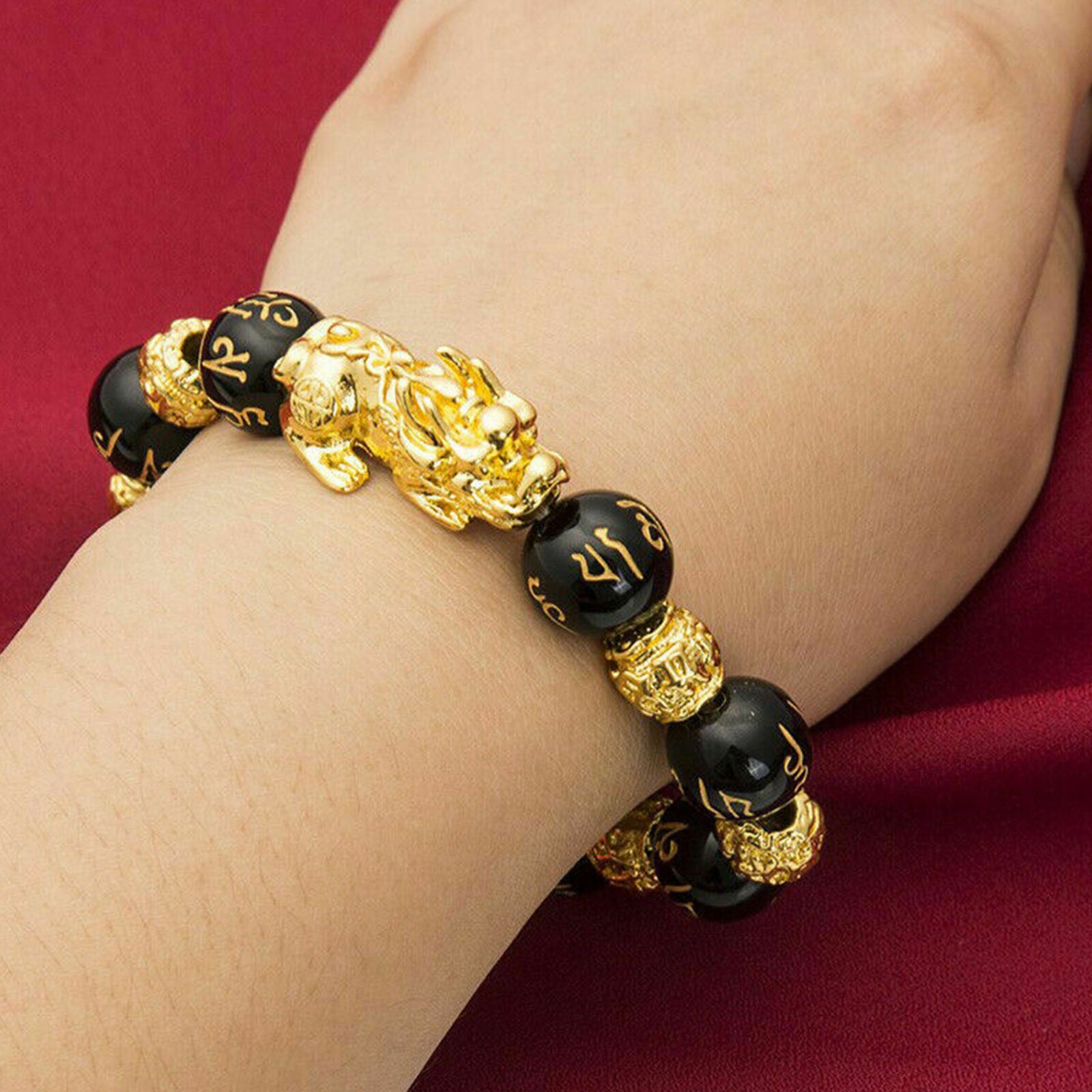 Black Obsidian Feng Shui Bracelet Quality Alloy Wealth Natural Stone