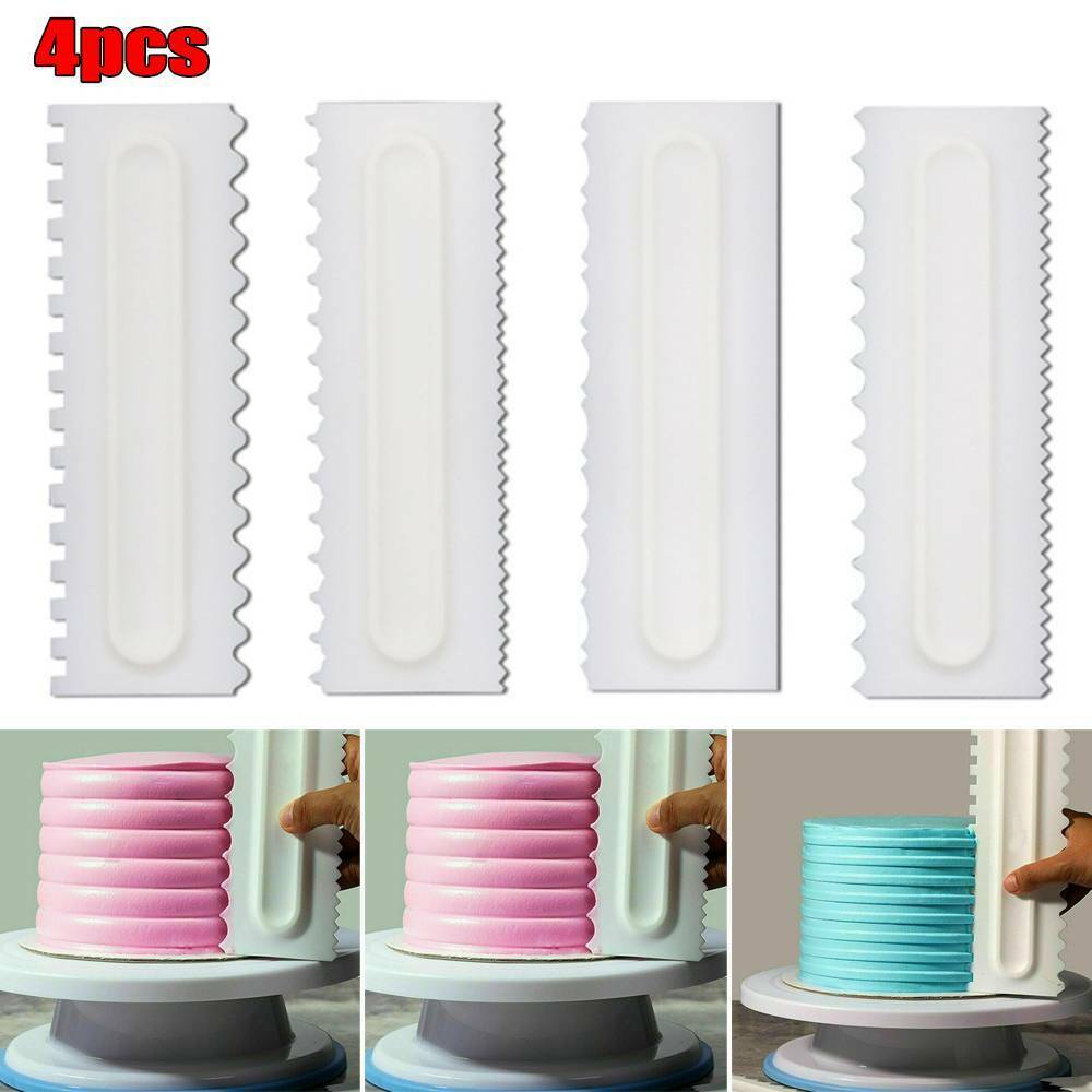 4PCS Shapes Cake Decorating Comb Icing Smoother Cook Scraper Pastry Baking Tool