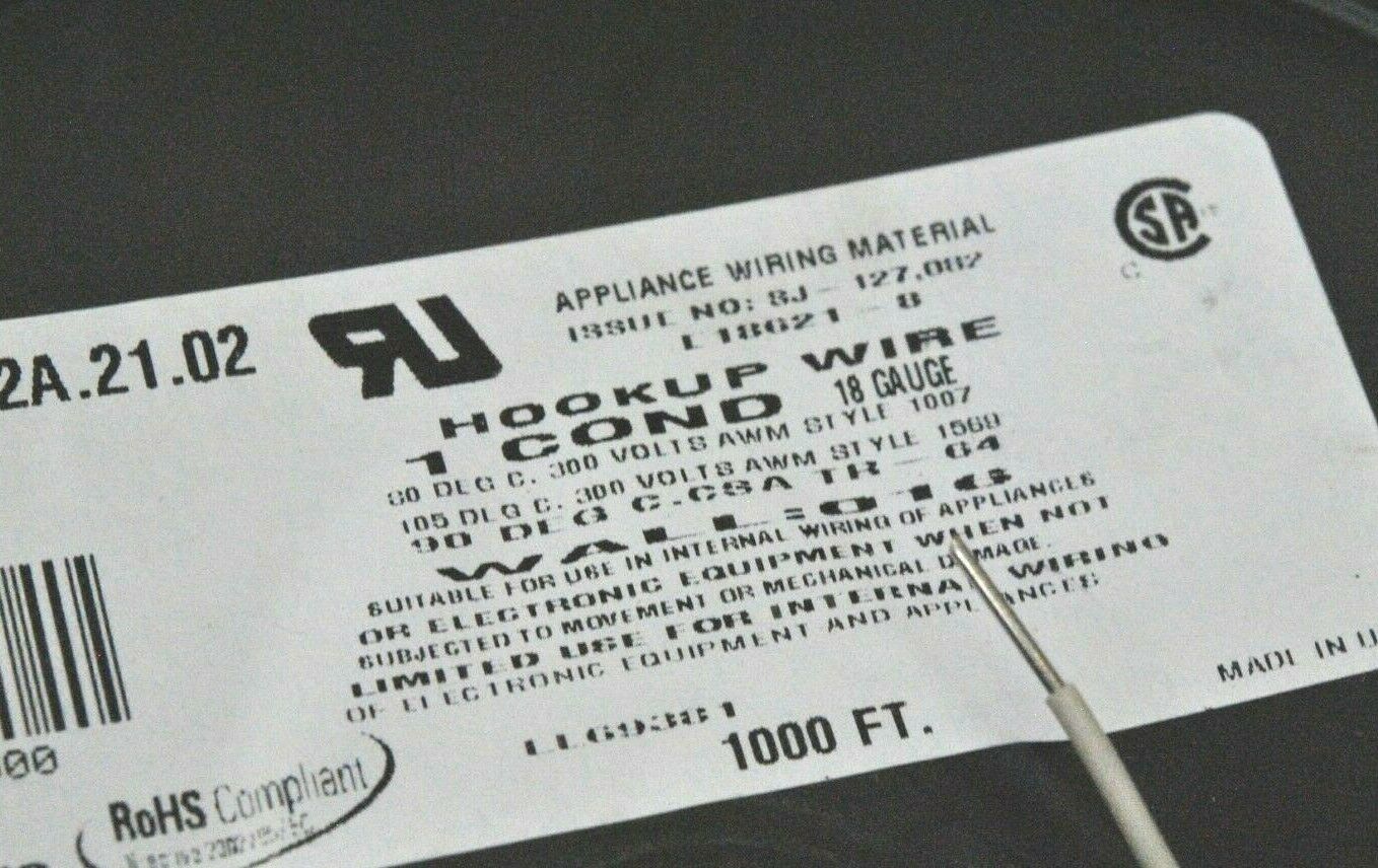 10meter- CAROL C2052A.21.02 Solid 18AWG Hookup Cable & Wire UL 1007 White