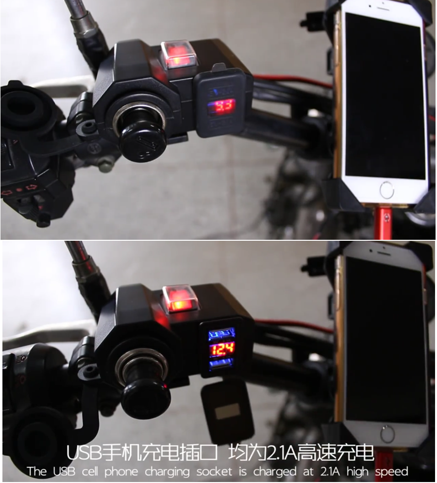 Motorcycle Cigarette Lighter Socket Outlet Dual USB Charger LED Voltmeter+Switch
