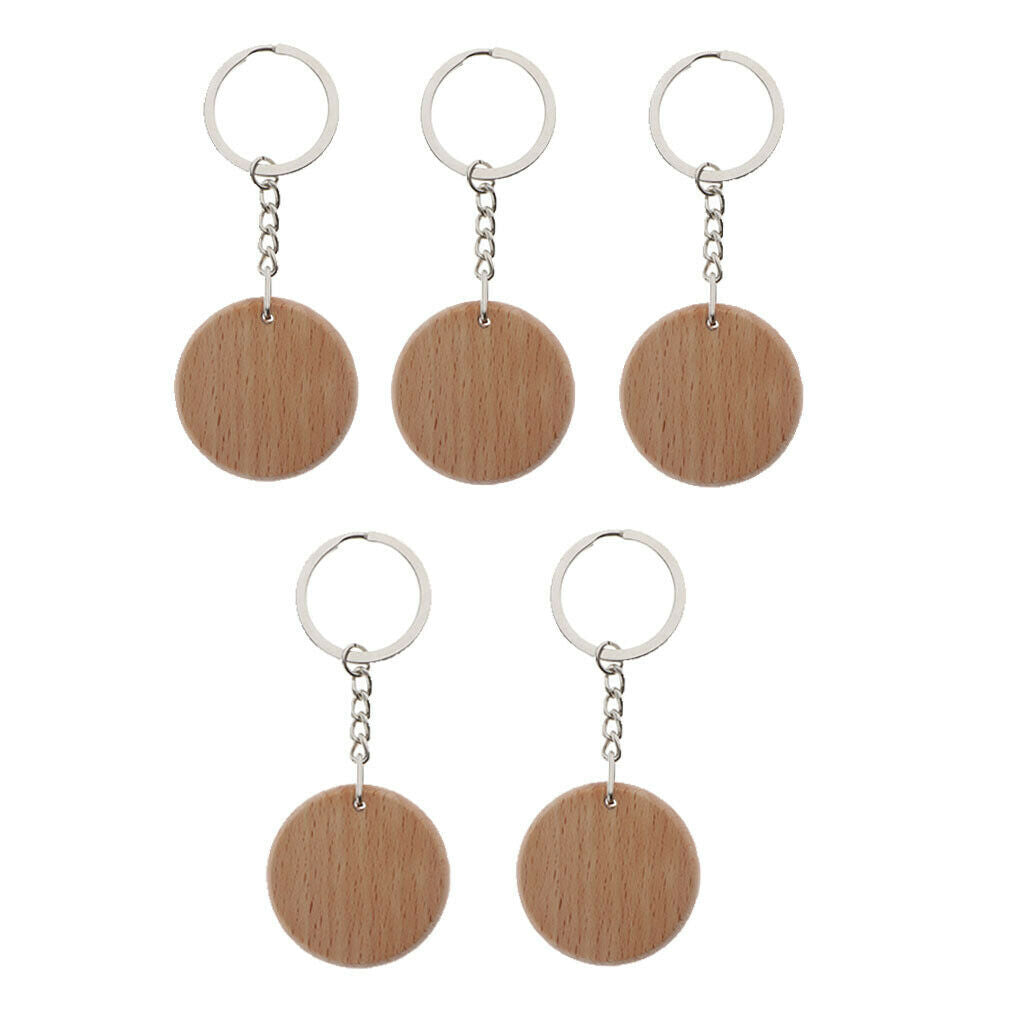5Pcs Blank Wooden Key Chain Keychain Key Tags DIY Supplies Craft Purse
