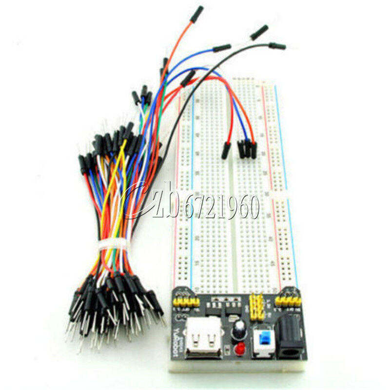 MB102 830 Point Solderless PCB Breadboard+65pcs Jump Cable Wires+Power Supply HO