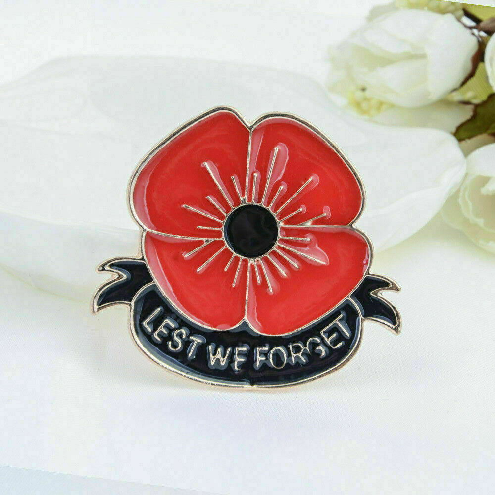 Enamel Remembrance Brooch Red Poppy Flower Lapel Pin Broach Badge Banquet Gift ~