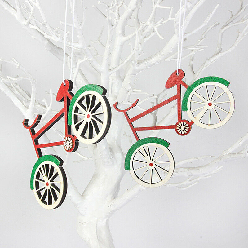 2 pcs Christmas ornament wooden pendant bicycle shape Christmas tree scene de JD