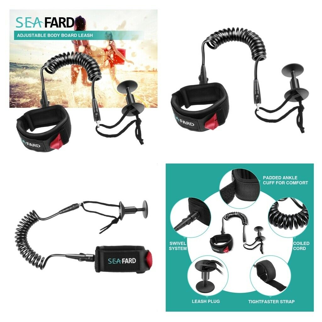 2x Coiled Body Board Leash - Wrist Leash & Double Stainless Steel Swivels, Leash