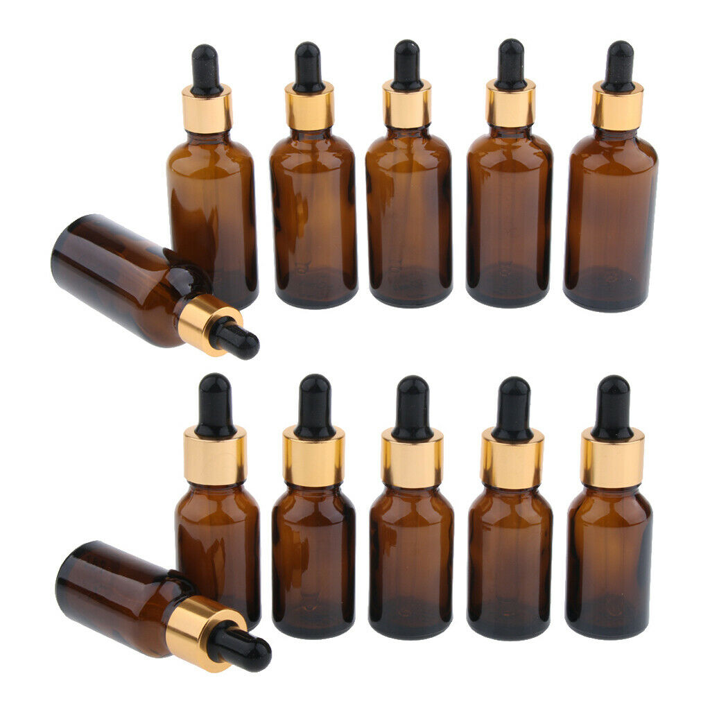 Pack of 12, Refillable Dropper Bottles Container, Glass Essential Oil Vials