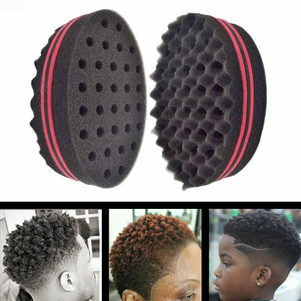 Black Double Sided Barber Hair Sponge Brush Dreads Afro Curl Wave Tool