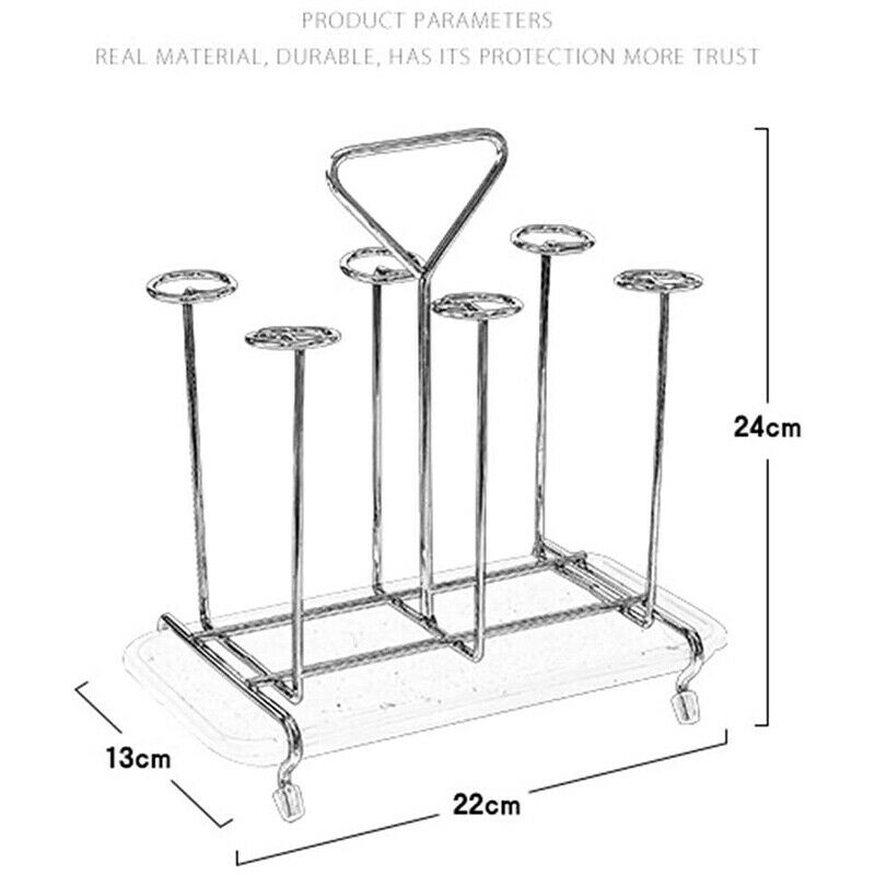 Cup Drying Rack Stand,6 Cup Metal Glass Cup Rack Mug Draining Organizer L7A4