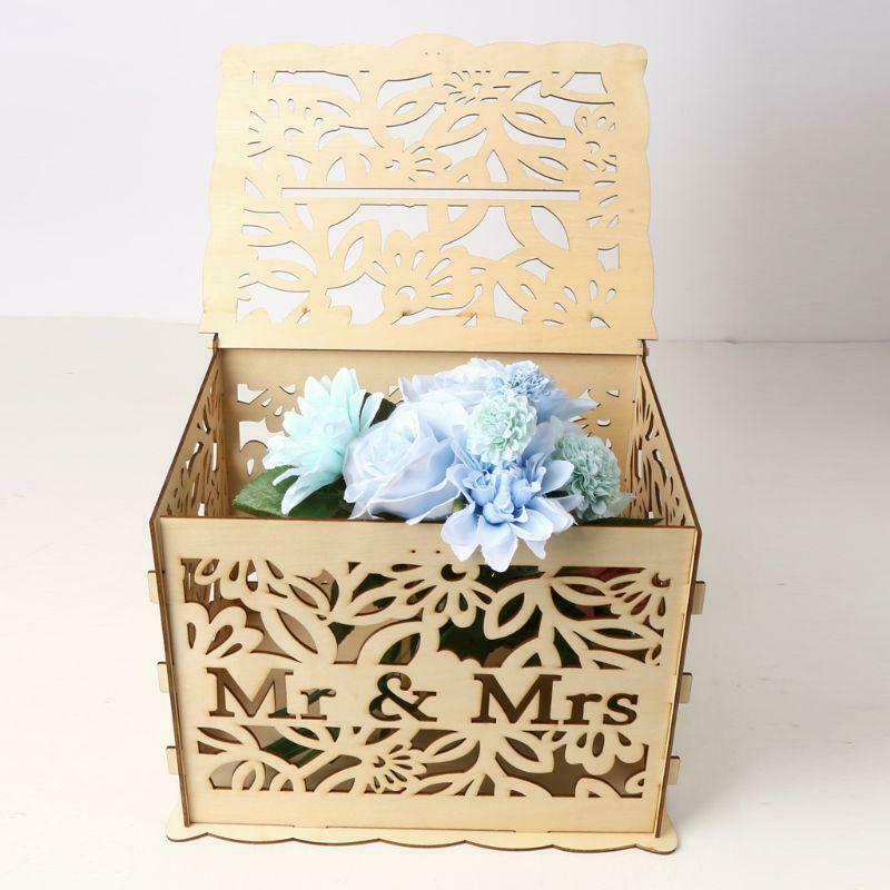 DIY Wedding Gift Mr & Mrs Wooden Card Money Box Case With Lock Rustic Beautiful