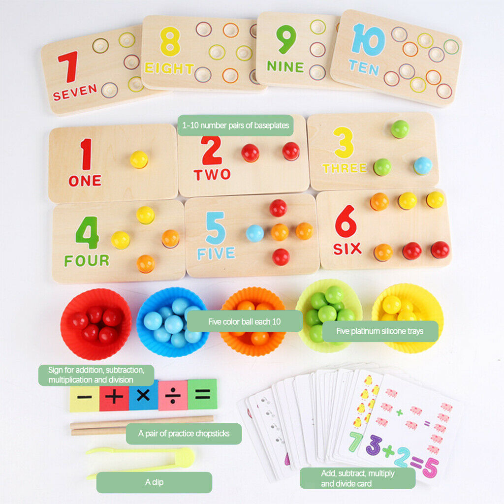 Montessori Wooden Clips Beads Board Game Class Math Games Early Education