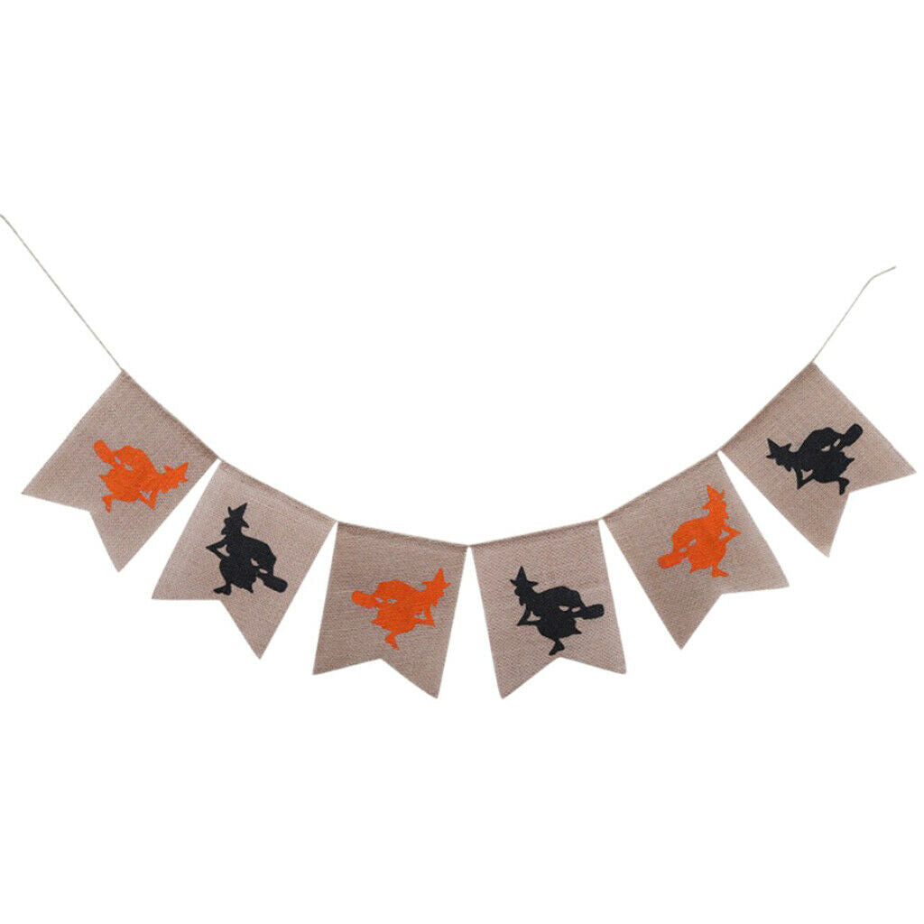 Halloween Witch Burlap Bunting Banner Garland Hanging Decoration Photo Prop