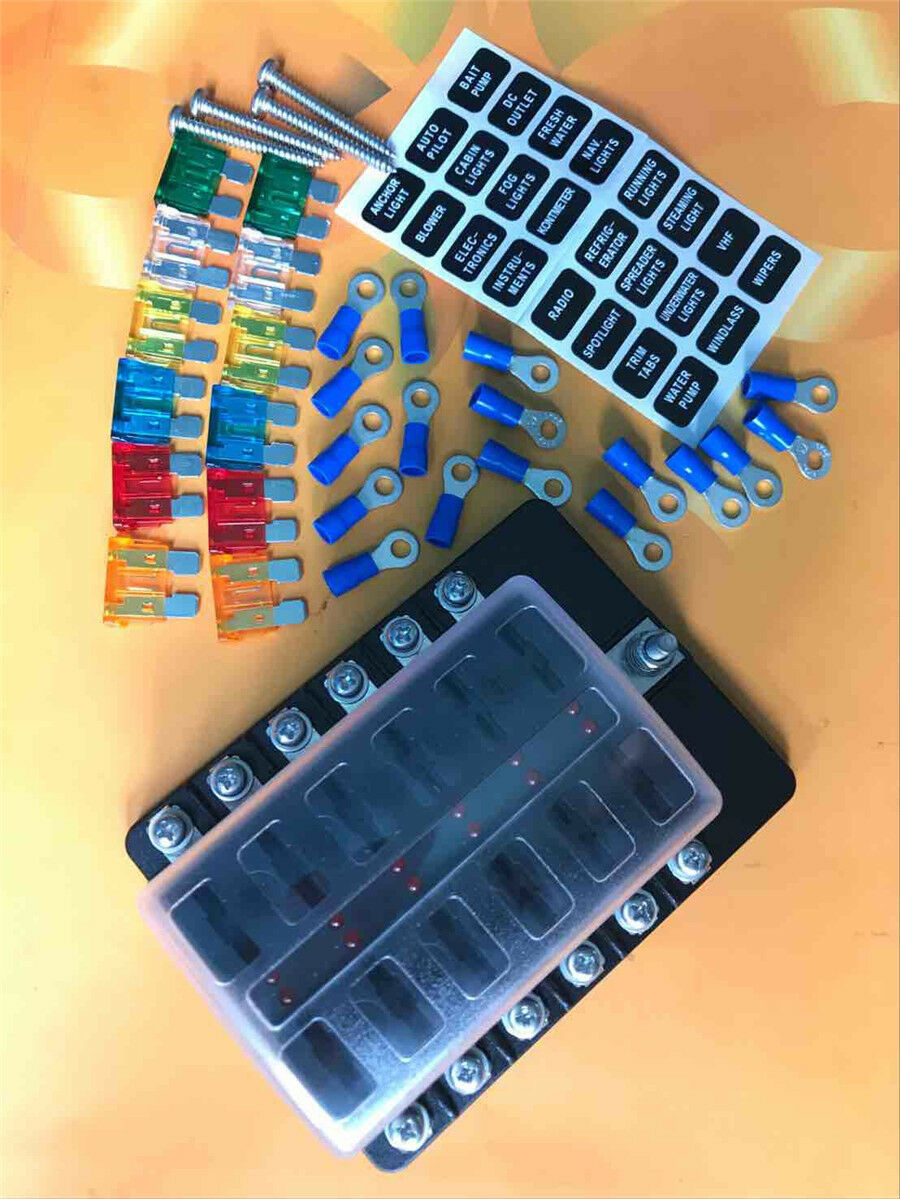 12 Way LED Circuit Standard ATO ATC Blade Fuse Box Block Holder Car Marine Boat