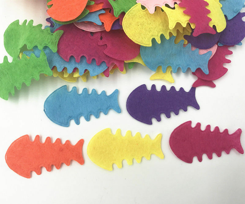 100X fish bone shape Felt Fit decoration DIY Sewing applique Mixed Colors 38mm
