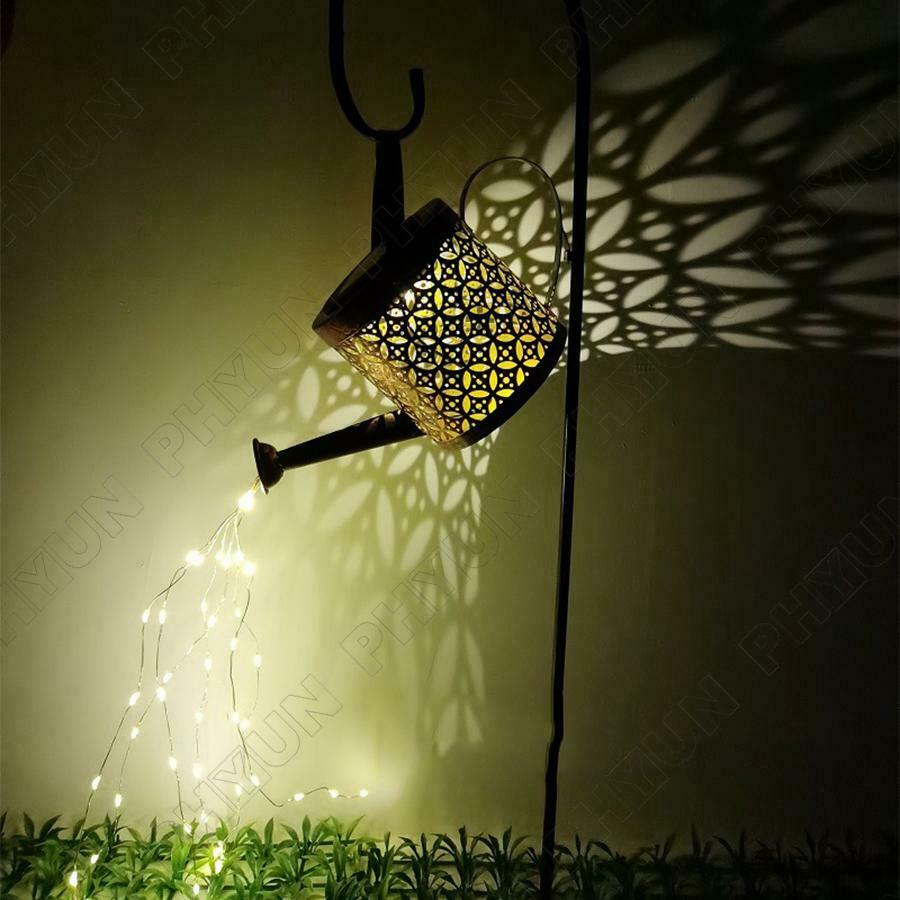 Solar LED Watering Can String Light Outdoor Garden Art Decorative Waterfall Lamp