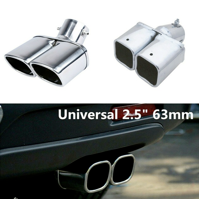 Car Dual Exhaust Tip Square Tail Pipe Muffler Chrome Stainless Steel 63mm/2.5"
