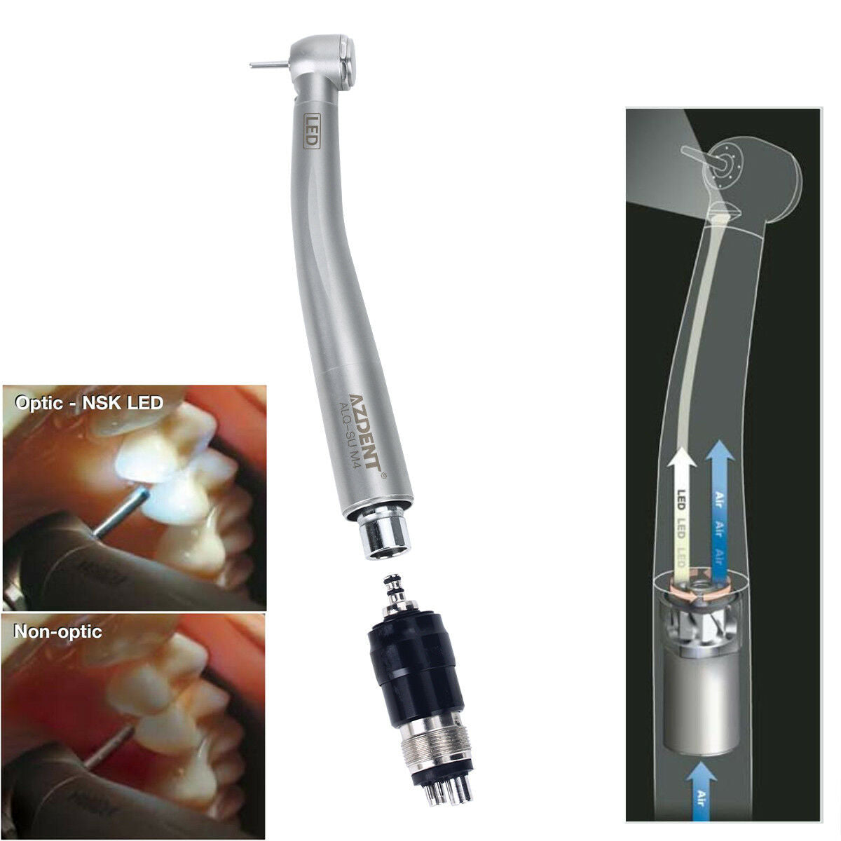 Dental LED E-generator Handpiece 4 Way Spray with Quick Coupler 4Holes AZDENT