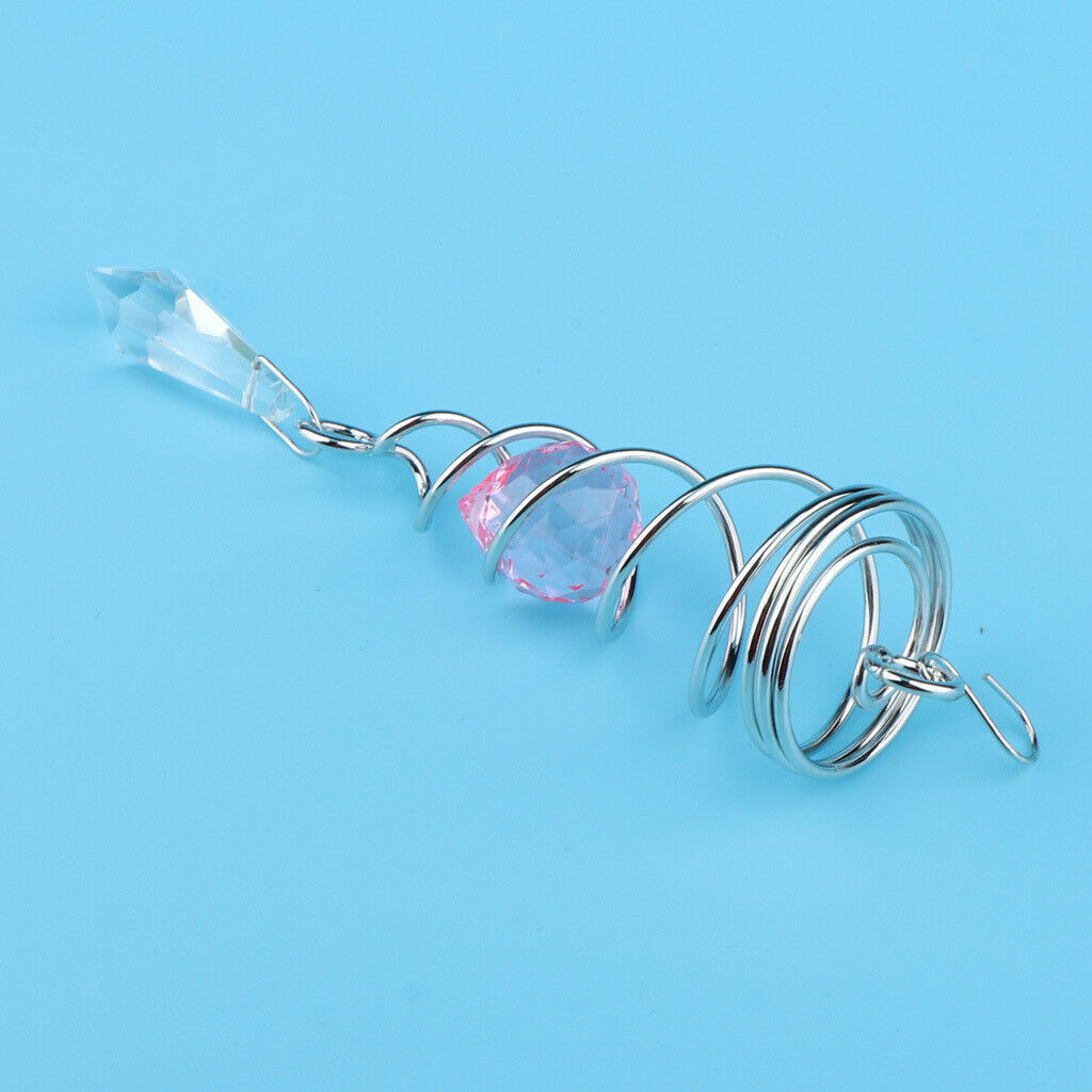 2  CRYSTAL SPIRAL WIND SPINNER for INDOOR OUTDOOR PINK