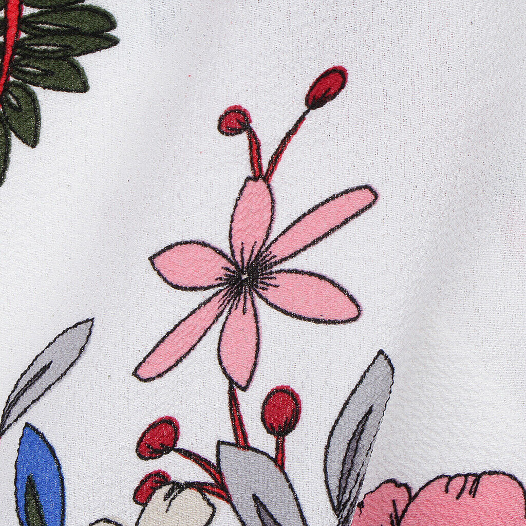 Women's V-Neck Bell Sleeve Blouse Floral Print Wrap Front Top Shirt M White