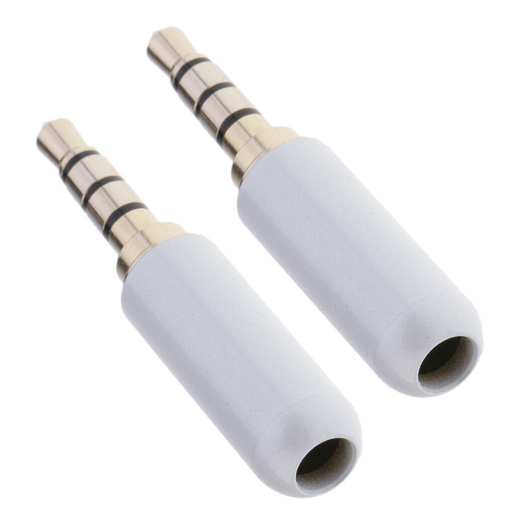 2 Pieces 3.5mm 1/8" TRRS 4 Pole Male Plug A/V Solder Connector White