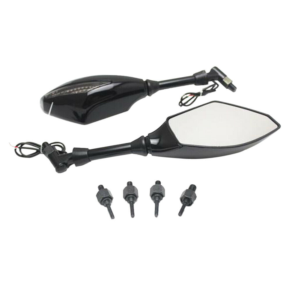 1 Pair Motorcycle Rear View Side Mirrors With Turn Light Screw Adapters