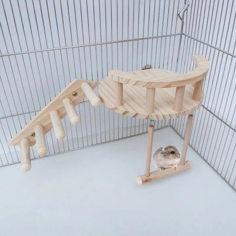 Hamster Wooden Platform Small Pet Cage Fence Play Stand Climbing Ladder SwinH4B6
