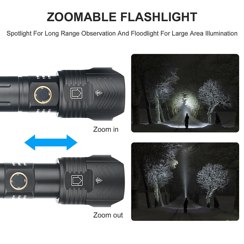USB Portable Ultra-clear Flashlight LED Zoom Camping Light Outdoor Waterproof