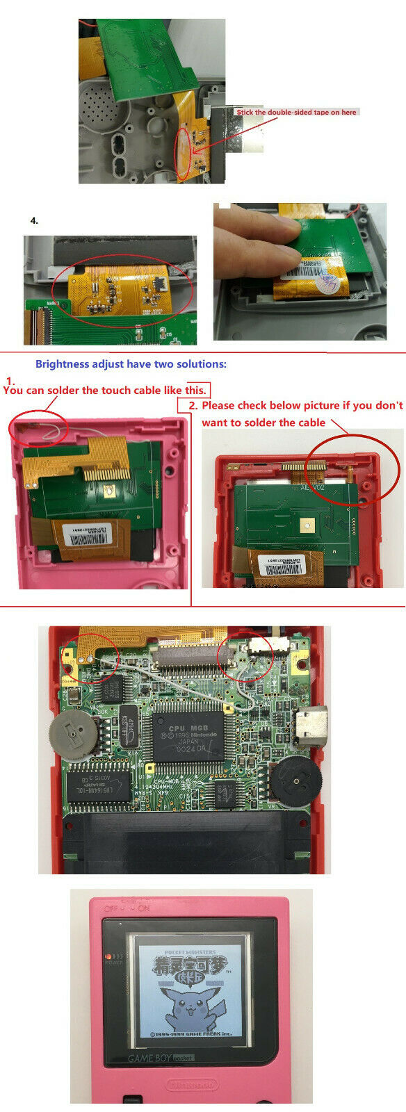 5 levels High Light LCD Screen Kits For Nintendo Game Boy Pocket GBP Console