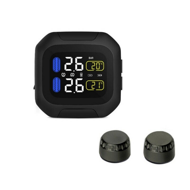 Waterproof Wireless Motorcycle TPMS Tire Tyre Pressure Monitor System 2sensor
