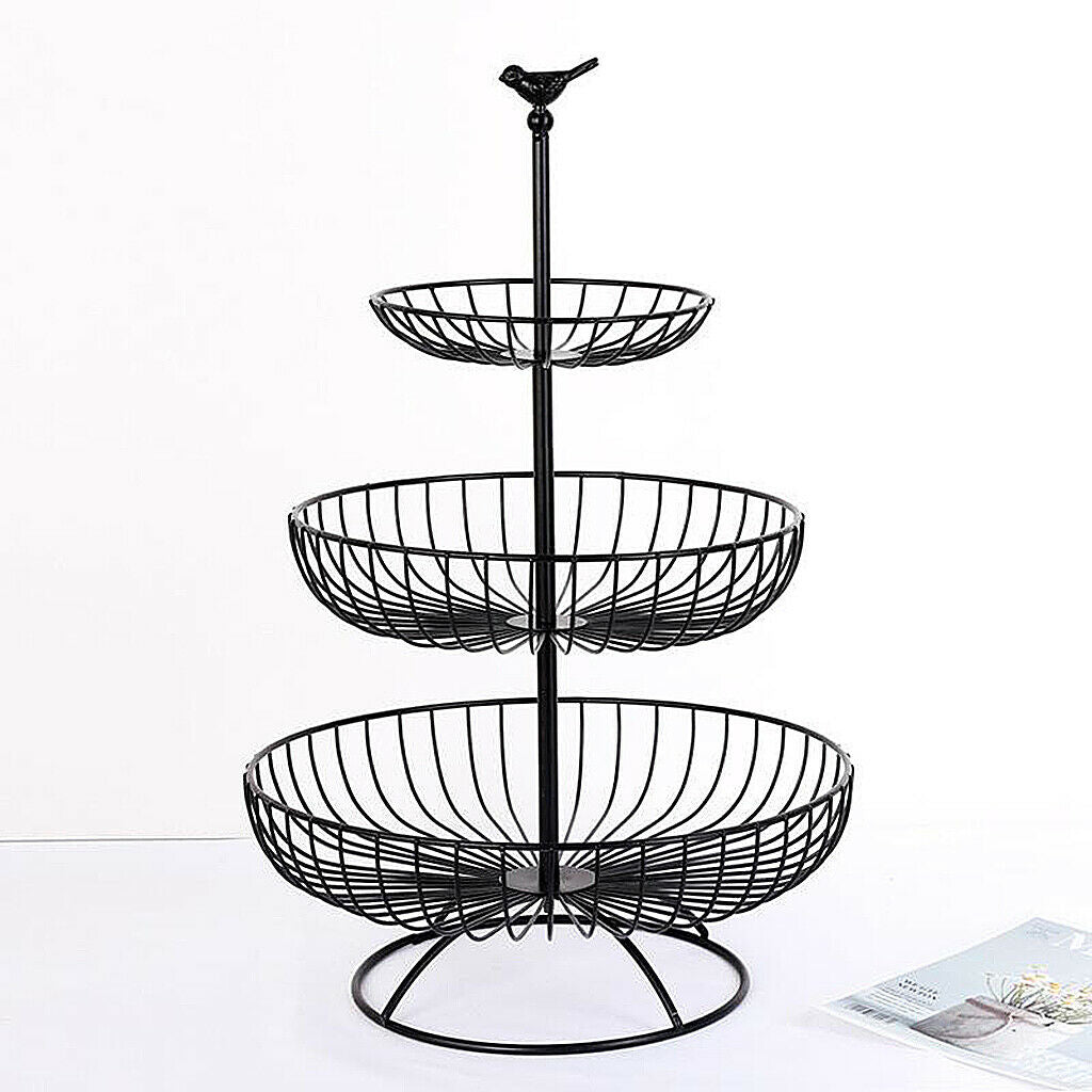 3-Tier Countertop Basket Bowl Rack Stand for Fruit, Vegetables, Snacks Black