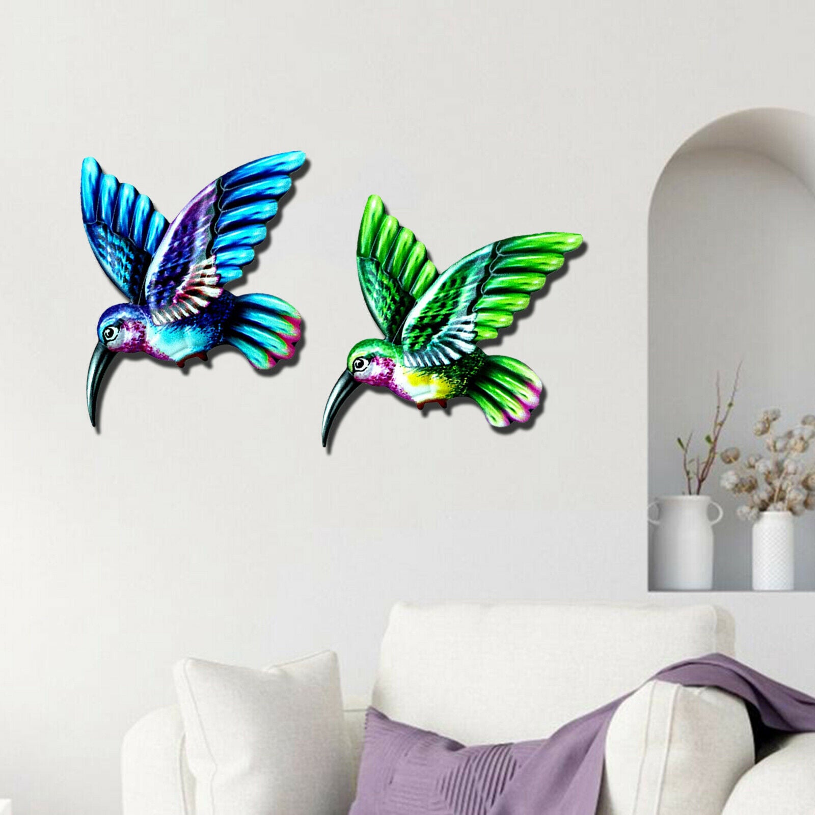 2 2x Metal Hummingbird Wall Decor for Kitchen Garden Patio Fence Ornament