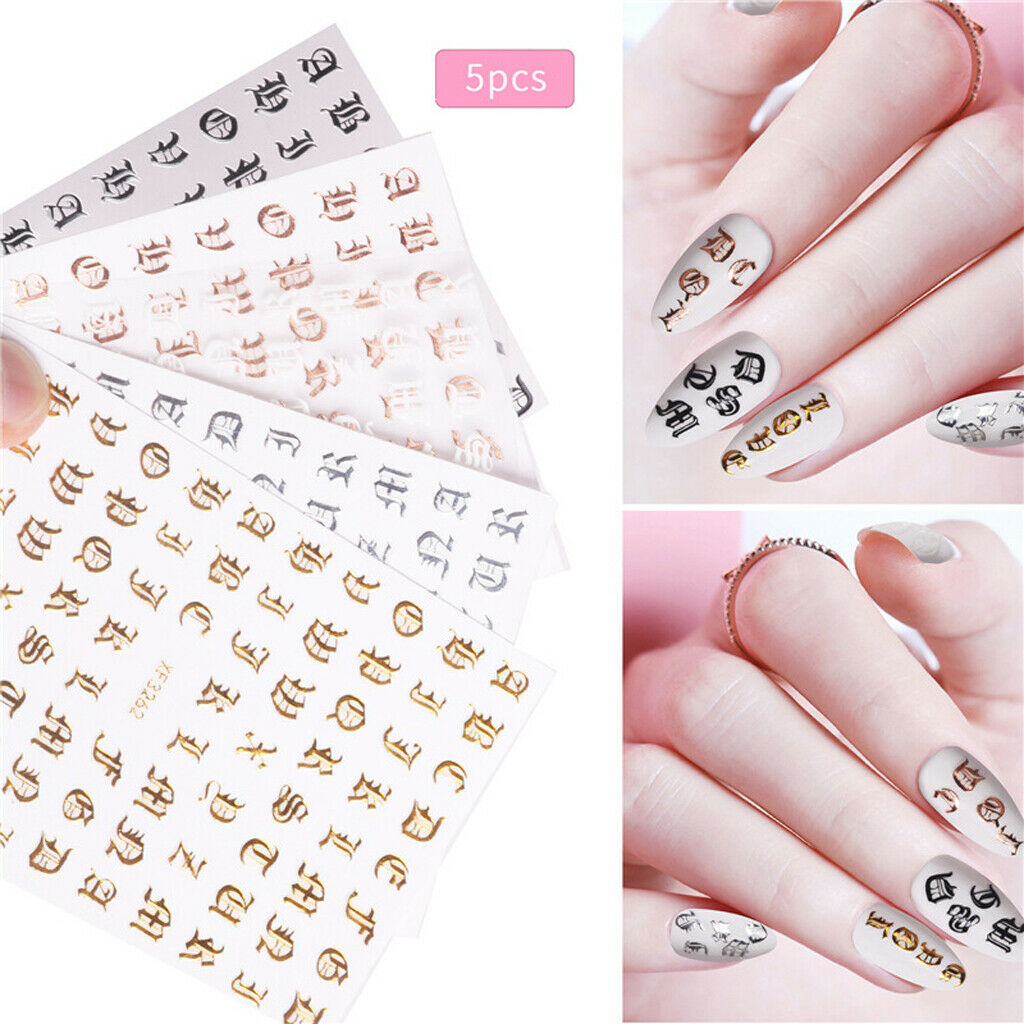 5x Adhesive Nail Art Stickers Letters Words Decals Stencils for Books Tables