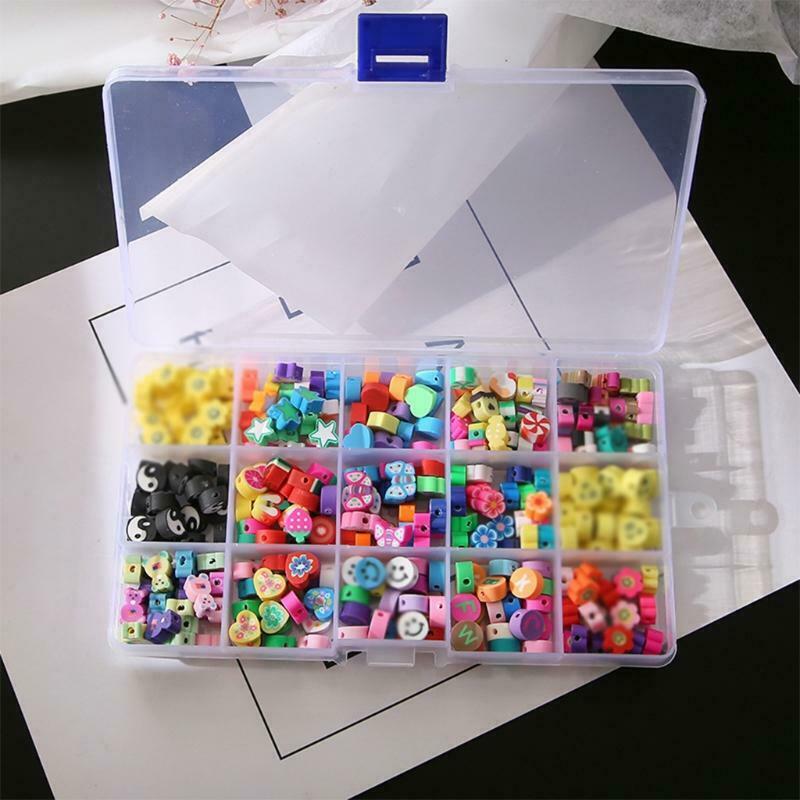 Beads Kit with Lid and Buckle 300 Pieces Beads Bear Star Fruits Flowers Shape