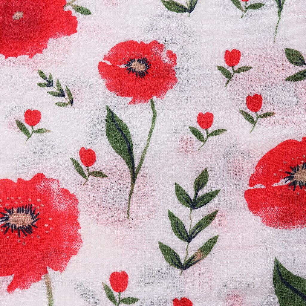 Baby Bamboo Fiber Wrap Towel Infant Swaddle Blankets  Red cherry blossom