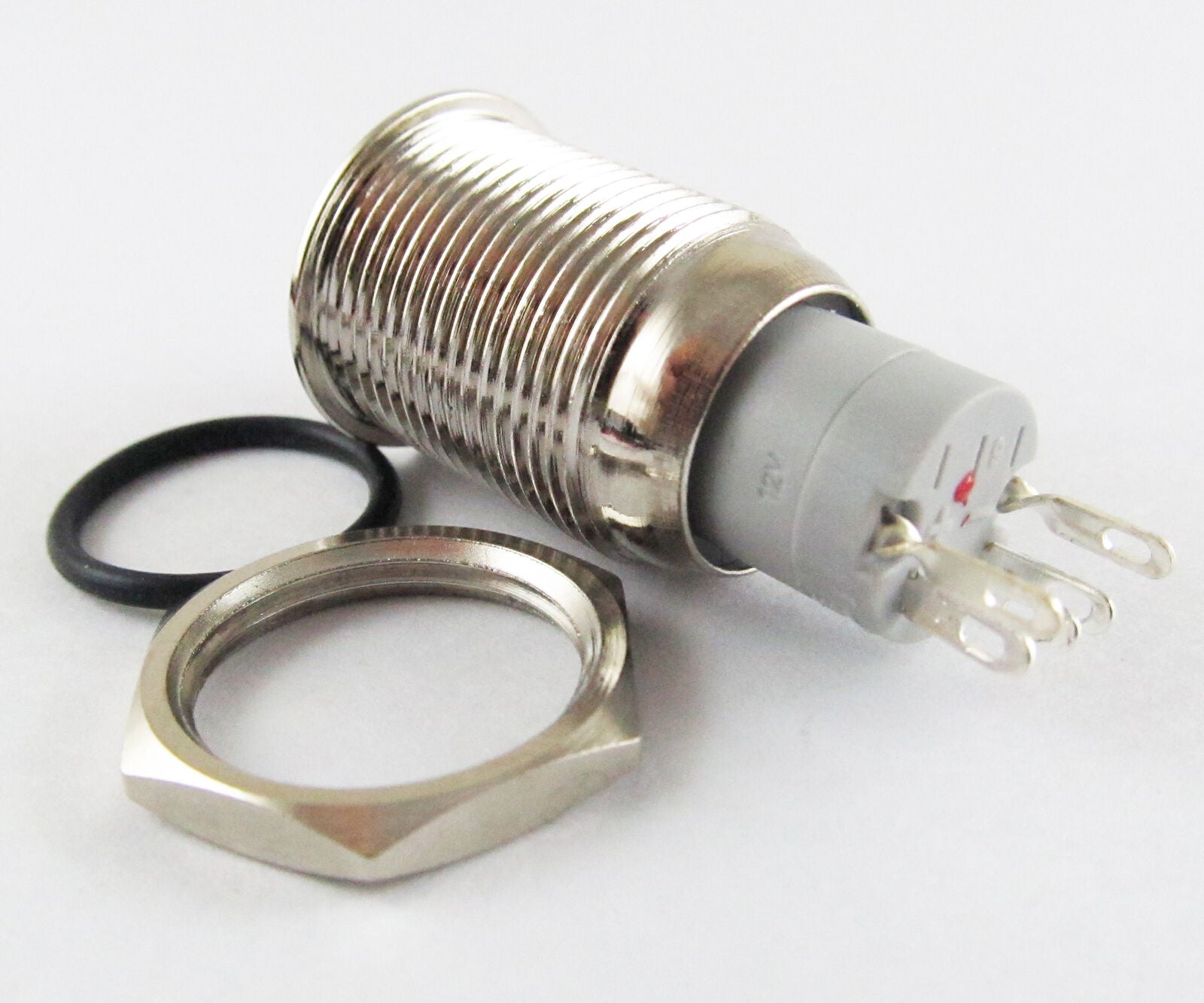 Metal Flat Ring illuminated Yellow Led Push Button Self-Locking Switch 16mm C1