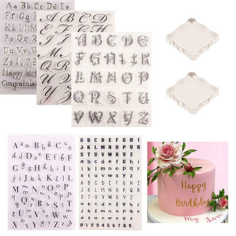 5pcs Letter Alphabet Fondant Cake Stamp with 2pcs Back Plate for Cookies Biscuit