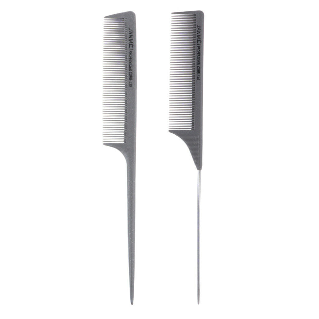 2x Teasing Sectioning Backcombing Combs Frizz Free Hairdressing Brush Gray