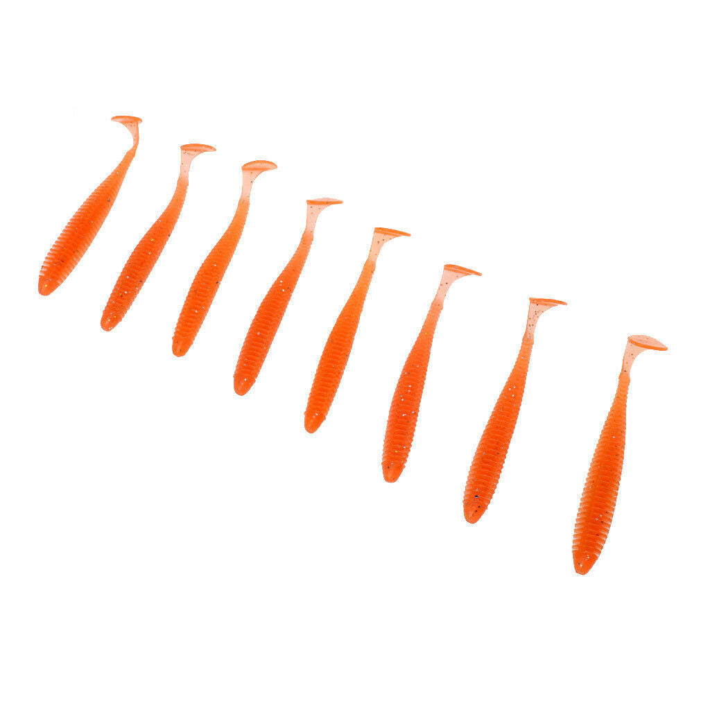 8Pcs T Tail Soft Worm Baits Floating Lures Jig Head Fishing Swimbaits Tackle