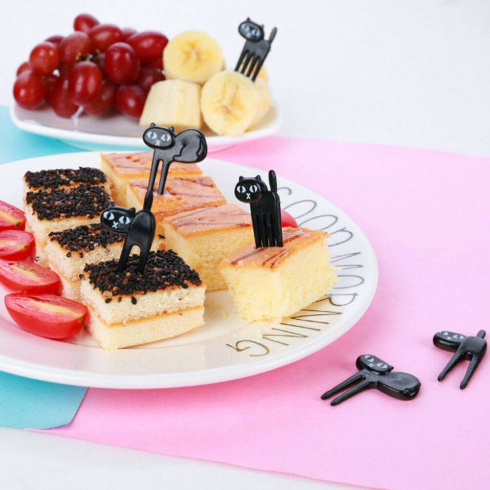 6Pcs black cat fruit fork cute toothpick gadgets kitten dessert decoratio.l8