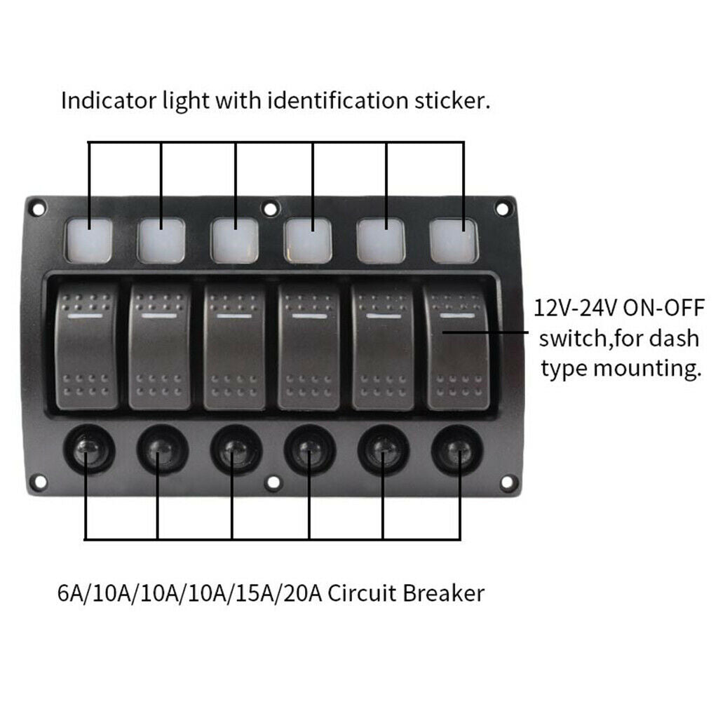 6   Gang   LED   Rocker   Switch   Panel   Circuit   Breakers   for   RV   Car