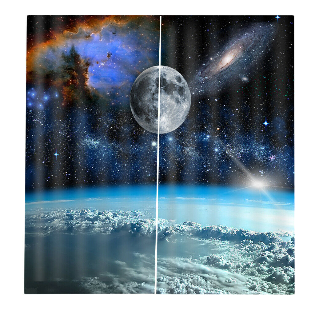 2 Pcs/Panels Outer Space Image Digital Printing Curtain Drapes Window Decor