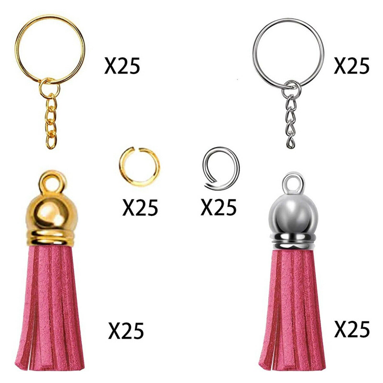 150Pcs Key Chain Ring with Tassel Pendants Bulk for Keychain Jewelry Making