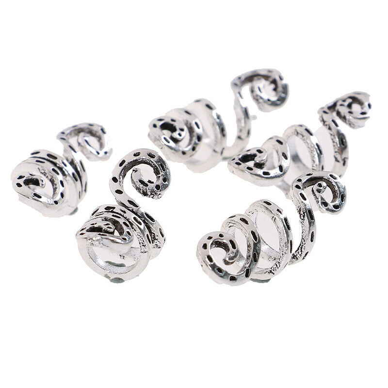 5Pc/Set Alloy Spiral Hair Braiding Dreadlock Beads Jewelry Rings Cuffs Tu.l8