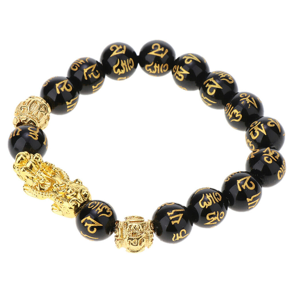 2x 12 mm Pi Xiu Obsidian bracelet ball bracelet crystal bead chain