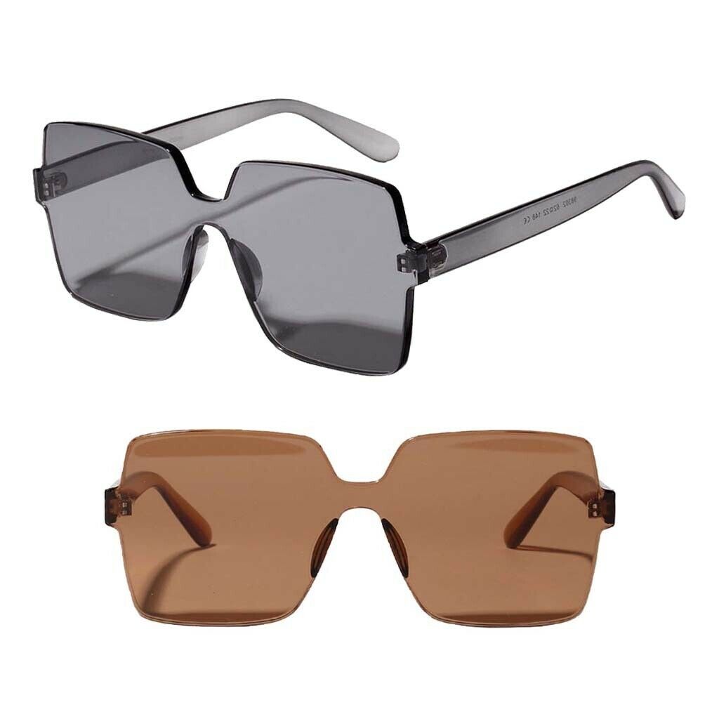 2PCS Women's Oversized One Piece Sunglasses Rimless UV400 Eyeglasses Party