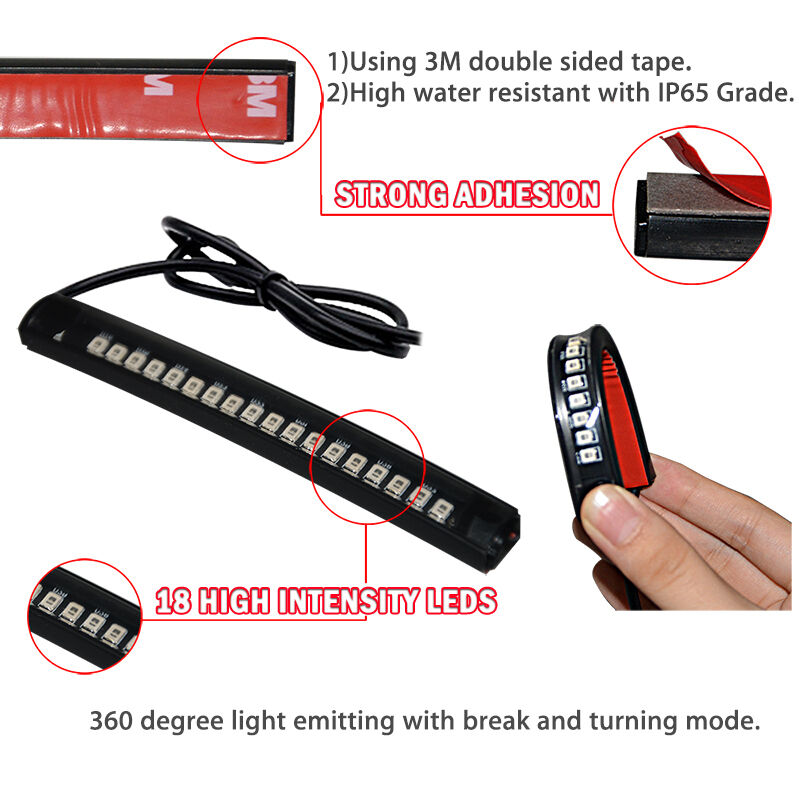 2Pcs Flexible 18LED Motorcycle Tail Brake Stop Turn Signal Strip Light Taillight