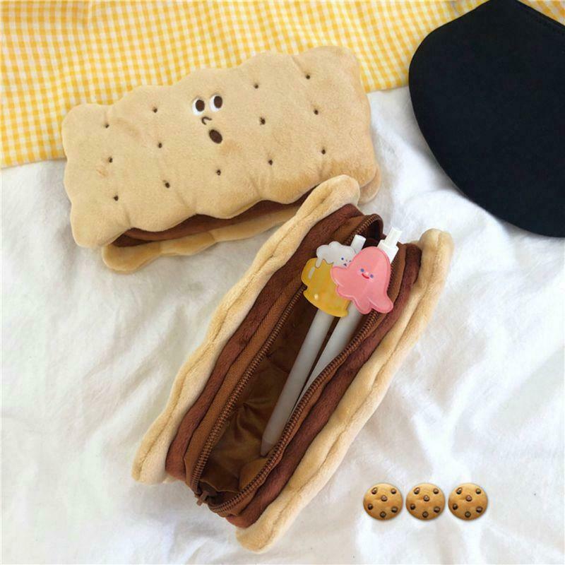 Creative Plush Biscuit Pencil Bag Cute Pen Case Makeup Pouch Girls Gifts School