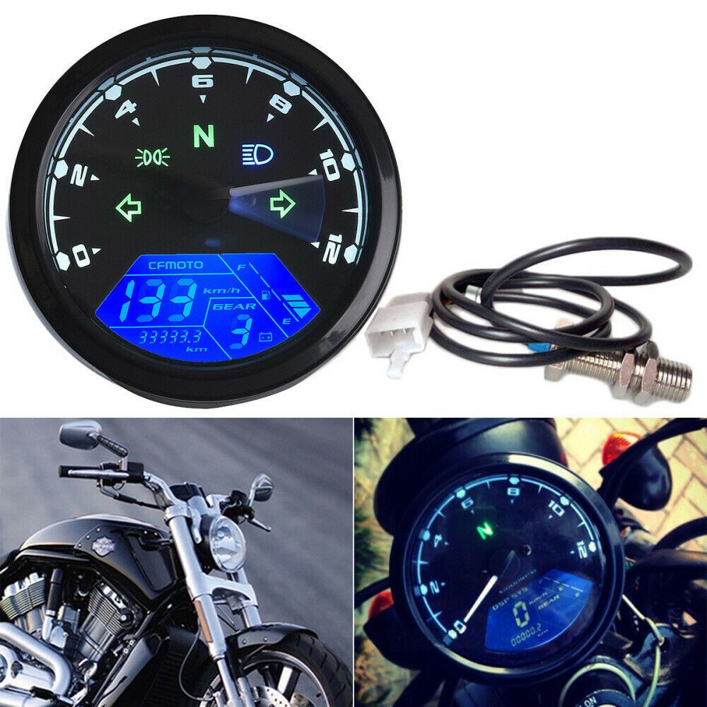 DC 12V LCD Digital Motorcycle Speedometer Odometer Motor Bike Tachometer Gauge