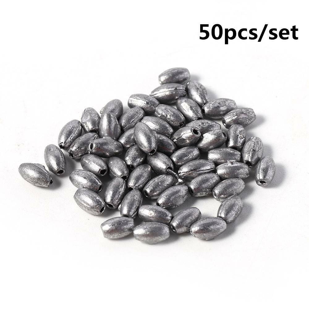 50PCS/set Pure Lead Olive Shape Sinker Outdoors Drain Fishing Making Supplies